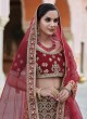 Invigorating Velvet Maroon Patch Border Lehenga Choli