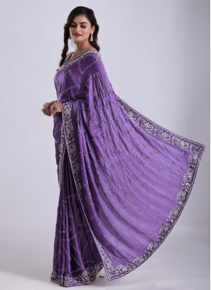 Irresistible Embroidered Purple Designer Saree