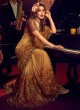 Designer Embroidered Net Saree In Mustard Yellow