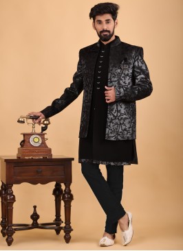 Jacket Style Black Indowestern In Imported Fabric