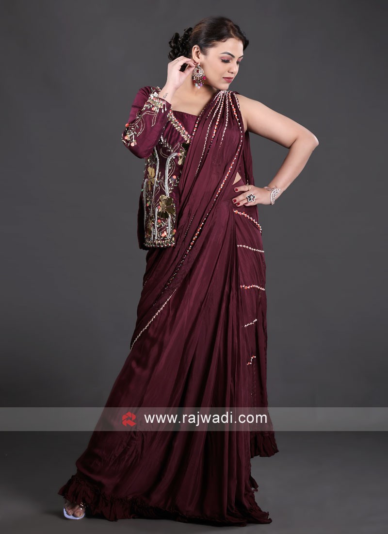 Resham and Zari Work Purple and Koti Style Saree WJ95530