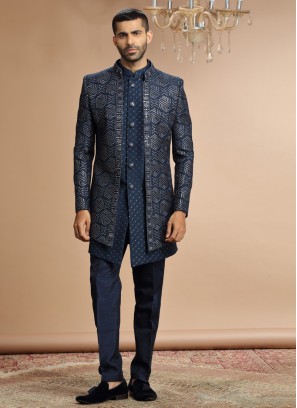 Jacket Style Embroidered Indowestern Set For Men