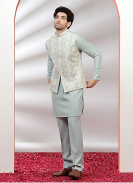 Jacket Style Embroidered Indowestern Set For Men