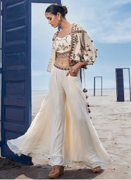 Cream Georgette Indowestern Palazzo Suit with Jacket