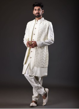 Jacket Style Indowestern In Cream Color