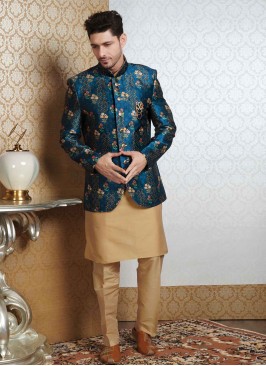 Jacket Style Indowestern In Golden Color