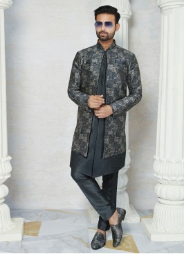 Jacket Style Indowestern In Grey Color