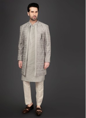 Jacket Style Indowestern  In Grey Color