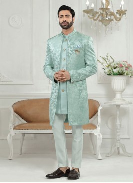 Jacket Style Indowestern In Mint Green Color