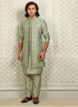 Jacket Style Indowestern In Pista Green Color