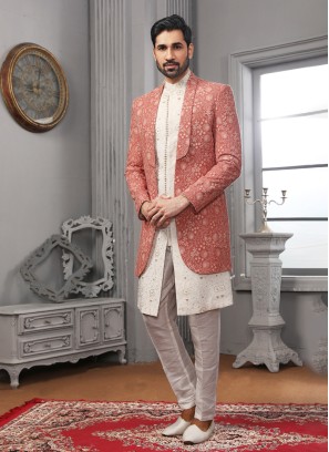 Jacket Style Indowestern With Detailed Thread And Sequins Work