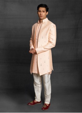 Jacket Style Indowestern With Plastic Mirror Work