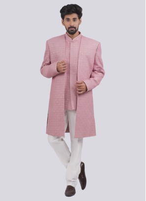 Jacket Style Lucknowi Indowestern In Pink Color