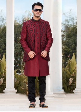 Maroon Silk Indowestern With Designer Jacket