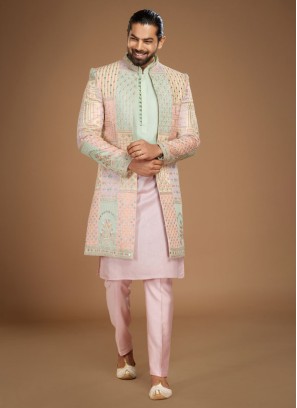 Jacket Style Multi Color Embroidered Indowestern Set