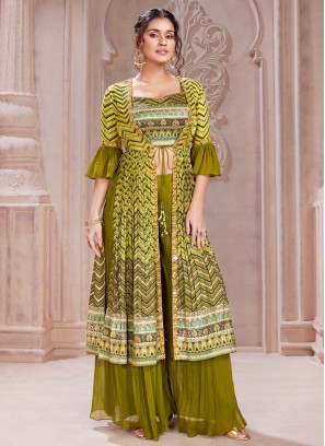 Mehndi Green Palazzo Set with Long Jacket