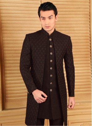 Jacket Style Silk Indowestern With Detailed Thread And Zari Work