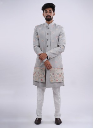 Jacket Style Thread Embroidered Indowestern Set