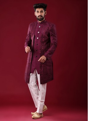 Jacket Style Thread Work Indowestern For Men