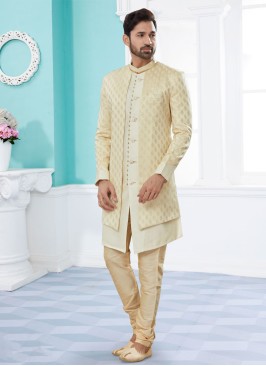 Jacket Style Woven Jacquard Silk Indowestern Set