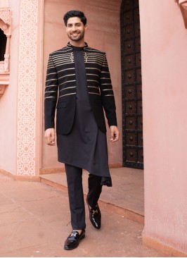Jacket Style Zari Embroidered Indowestern Set