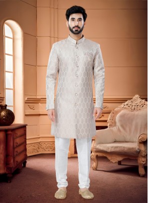 Jacquard Golden Cream Indowestern Set