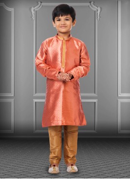 Jacquard Silk Dark Peach Kurta Pajama