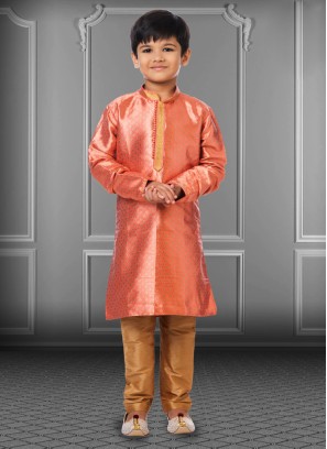 Jacquard Silk Dark Peach Kurta Pajama