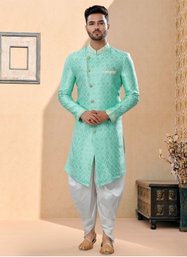 Jacquard Silk Firozi Color Festive Indowestern Set