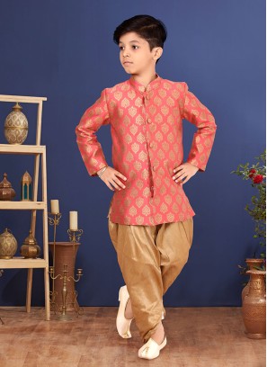Jacquard Silk Gajri Pink Dhoti Style Indowestern Set