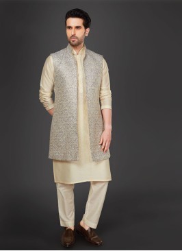 Jacquard Silk Nehru Jacket Set For Mens