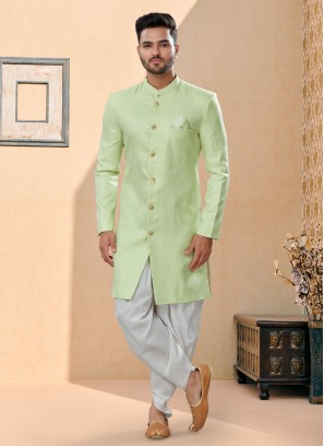 Jacquard Silk Pista Green Indowestern Set