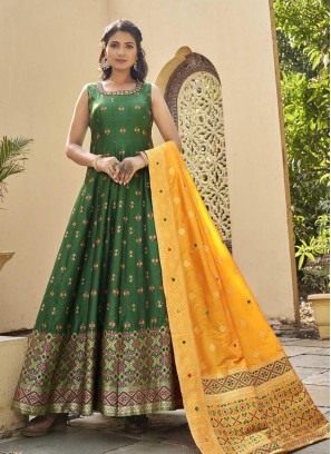 Jacquard Silk Weaving Embroidered Anarkali Suit With Dupatta