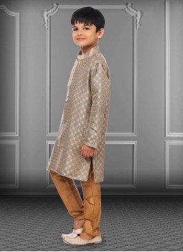 Jacquard Silk Weaving Light Grey Kurta Pajama