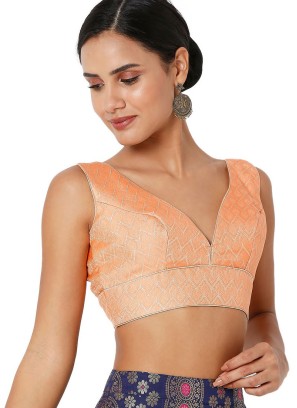 Jacquard Simple Readymade Blouse In Peach
