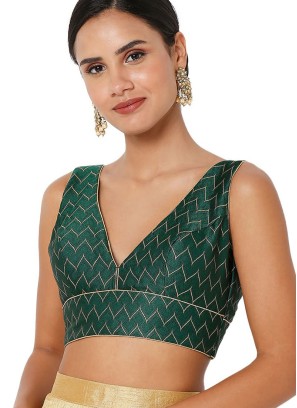 Jacquard Stylish Blouse In Green Color
