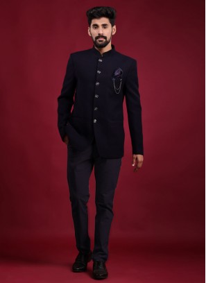 Japan Lachka Navy Blue Jodhpuri Suit