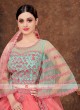 Peach & Sky Blue Net Lehenga Choli