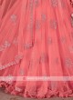 Peach & Sky Blue Net Lehenga Choli