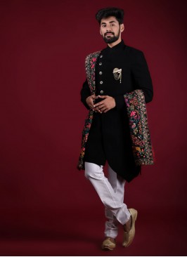 Jute Silk Black Color Indowestern In Black color