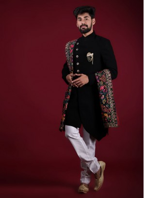 Jute Silk Black Color Indowestern In Black color