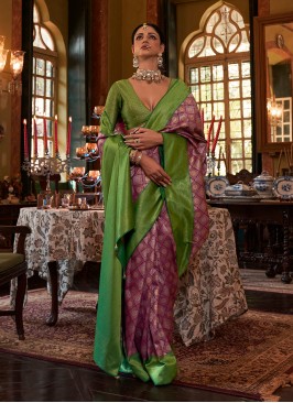 Purple And Green Traditional Kanjivaram Silk Saree