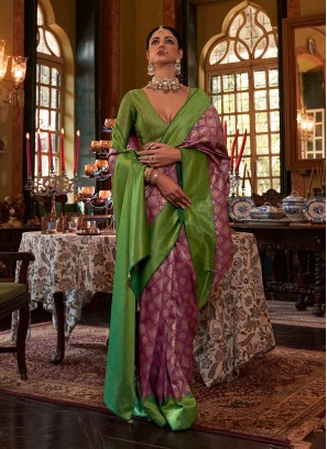 Purple And Green Traditional Silk Saree