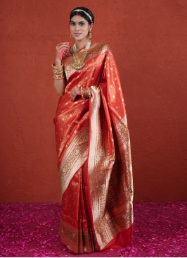 Gorgeous Orange Kanjivaram Wedding Saree