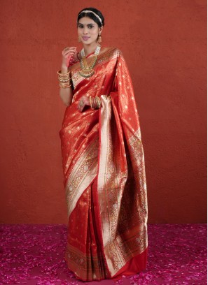 Gorgeous Orange Kanjivaram Wedding Saree