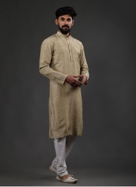 Brown Printed Silk Kurta Pajama