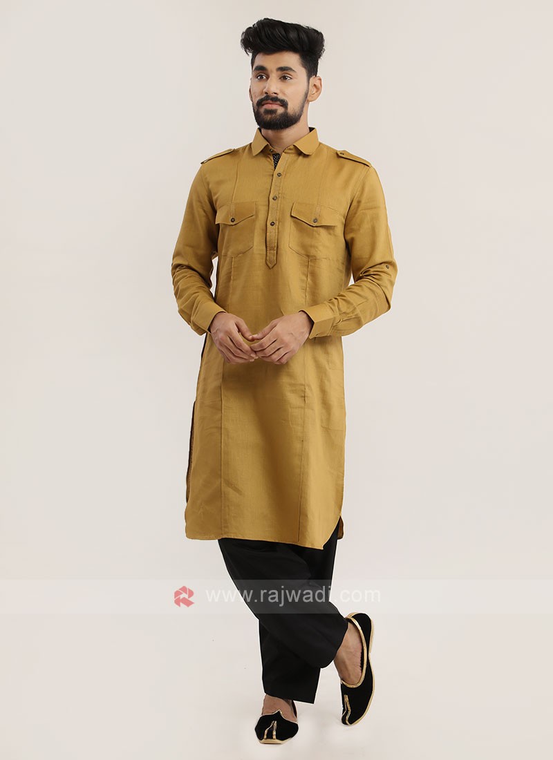 Light Brown Cotton Readymade Pathani Suit 202436 | Man dress design, Khaki  colour, Mens kurta designs
