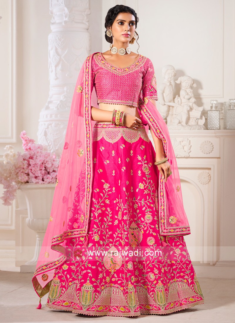 khatli work deep pink lehenga choli 33080