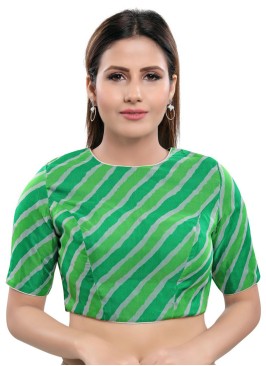 Laheriya Print Silk Blouse In Green Color