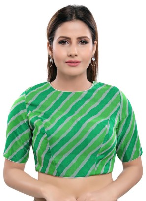 Laheriya Print Silk Blouse In Green Color